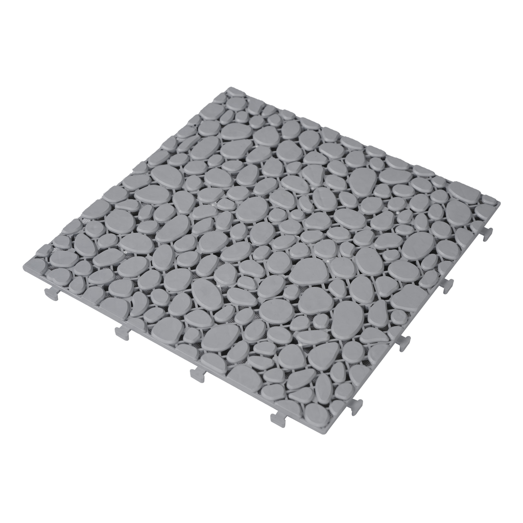 12 x 12 inch gray interlocking deck tiles, plastic waterproof pebble pattern, pack of 12 pieces
