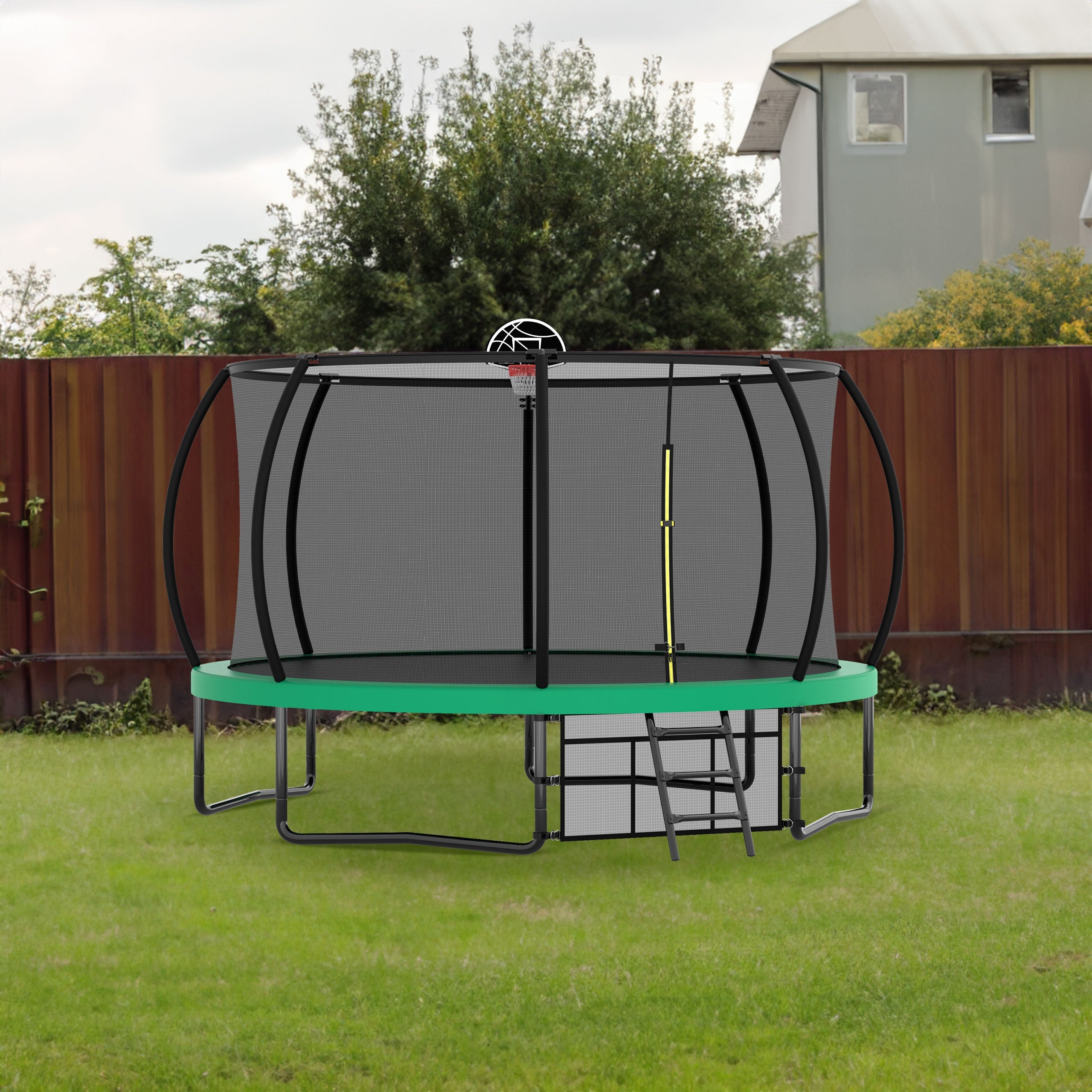 12FT Recreational Kids Trampoline with Safety Enclosure Net & Ladder, Outdoor Recreational Trampolines