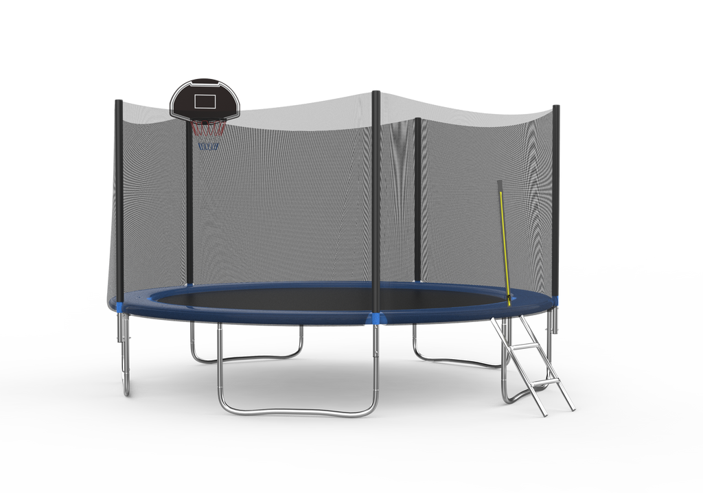 14 FT TRAMPOLINE OUTSIDE SAFETY NET WITH BASKETBALL HOOP