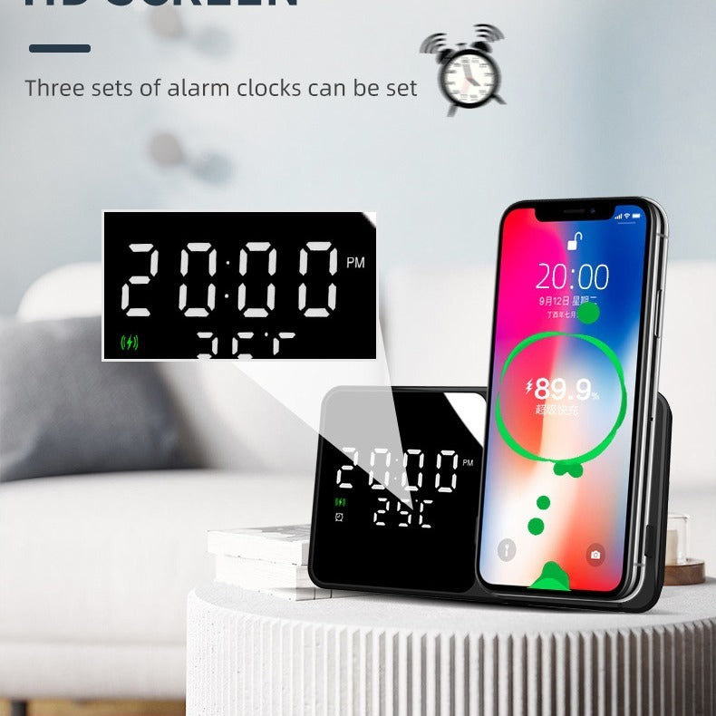 15W Mobile Phone Stand Wireless Charging Clock Alarm Clock Wireless Charging Temperature Gauge Wireless Charging