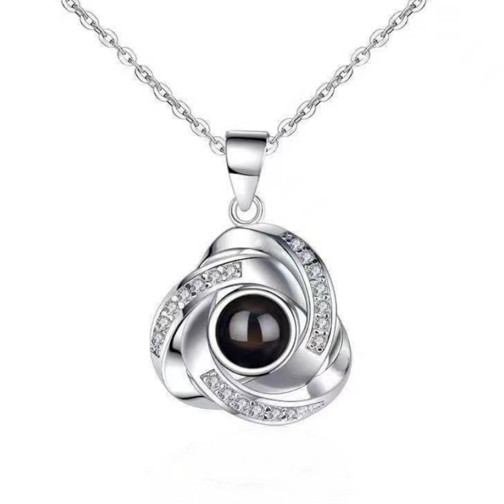 100 languages, I love you. Projection necklace, simple and fashionable, spiral pendant, collarbone chain