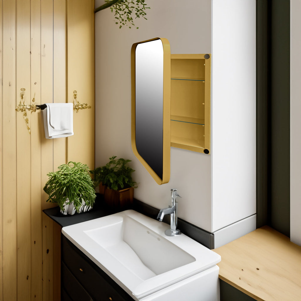 16x24 inch embedded metal frame medicine cabinet with mirror storage cabinet and adjustable shelf matte gold