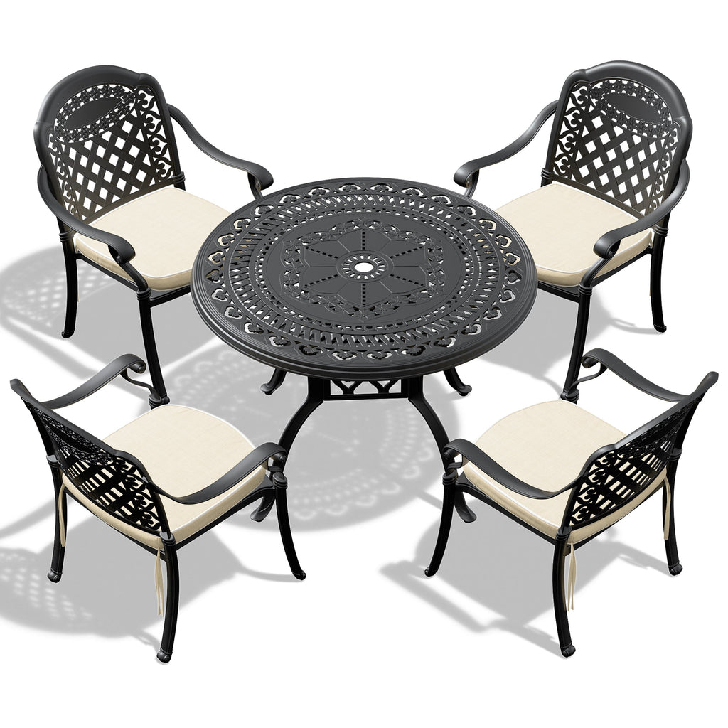 (Cushions In Random Colors)5-Piece Set Of Cast Aluminum Patio Furniture With Cushions