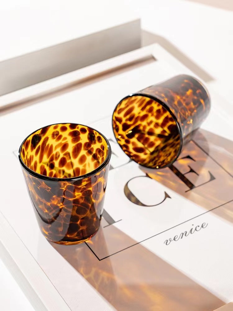 1 Pcs Brown Leopard Grain Cup Glass Transparent Sense Water Cup Tea Cup Coffee Mugs Wine Glasses Drinking Glasses