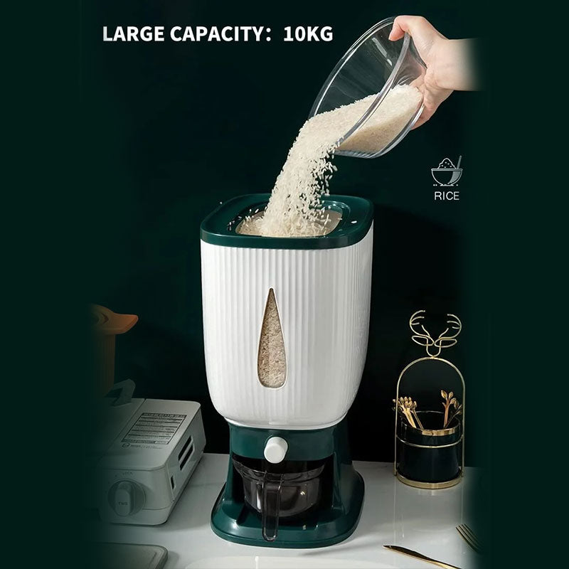 10Kg Rice Dispenser Storage Container Sealed Grain Cereal Dispenser Storage Box with Lid Measuring Cylinder