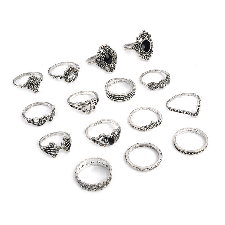 15 Piece Alloy Vintage Ring Set