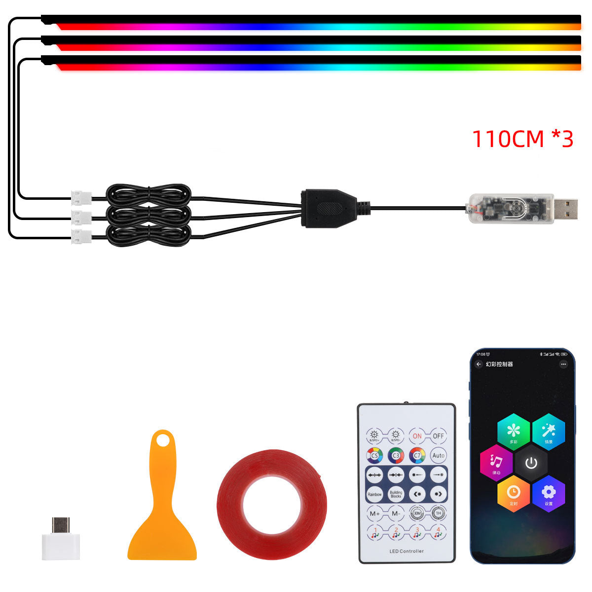 10 in 1 Car LED Acrylic Light Strip RGB Symphony Auto Interior Strip Lights Remote/APP Control Decorative Atmosphere Lamp