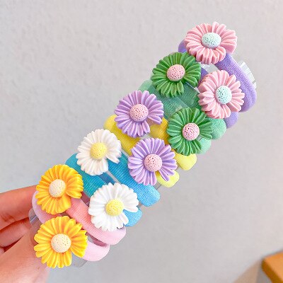 10PCS/Set Rainbow Cartoon Character Fruits Flower Nylon Elastic Hair Bands Women Girl Sweet Rubber Hair Tie Scrunchie Headwear