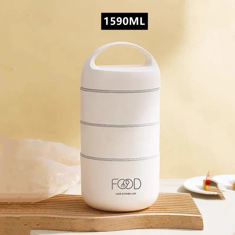 1240ML/1590ML Large Capacity Stainless Steel 304 Lunch Box Leak-Proof Multi layer Thermal Bento Box Adult Student Food Container