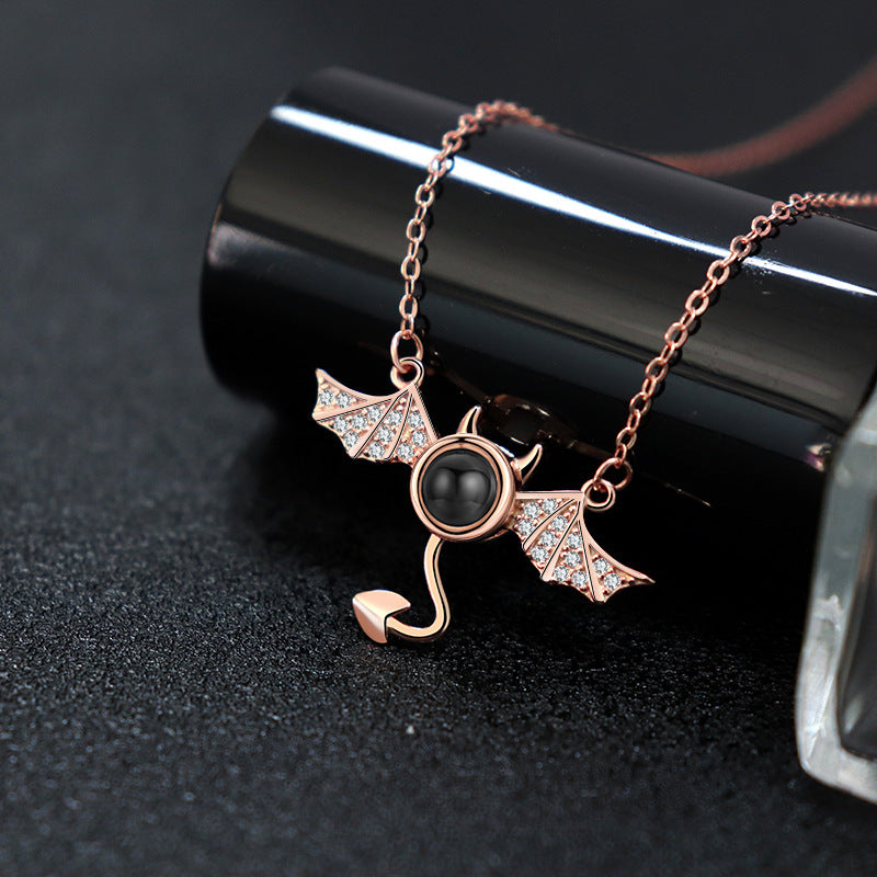 100 languages I love you, projection necklace, female demon, niche European and American design, collarbone chain jewelry
