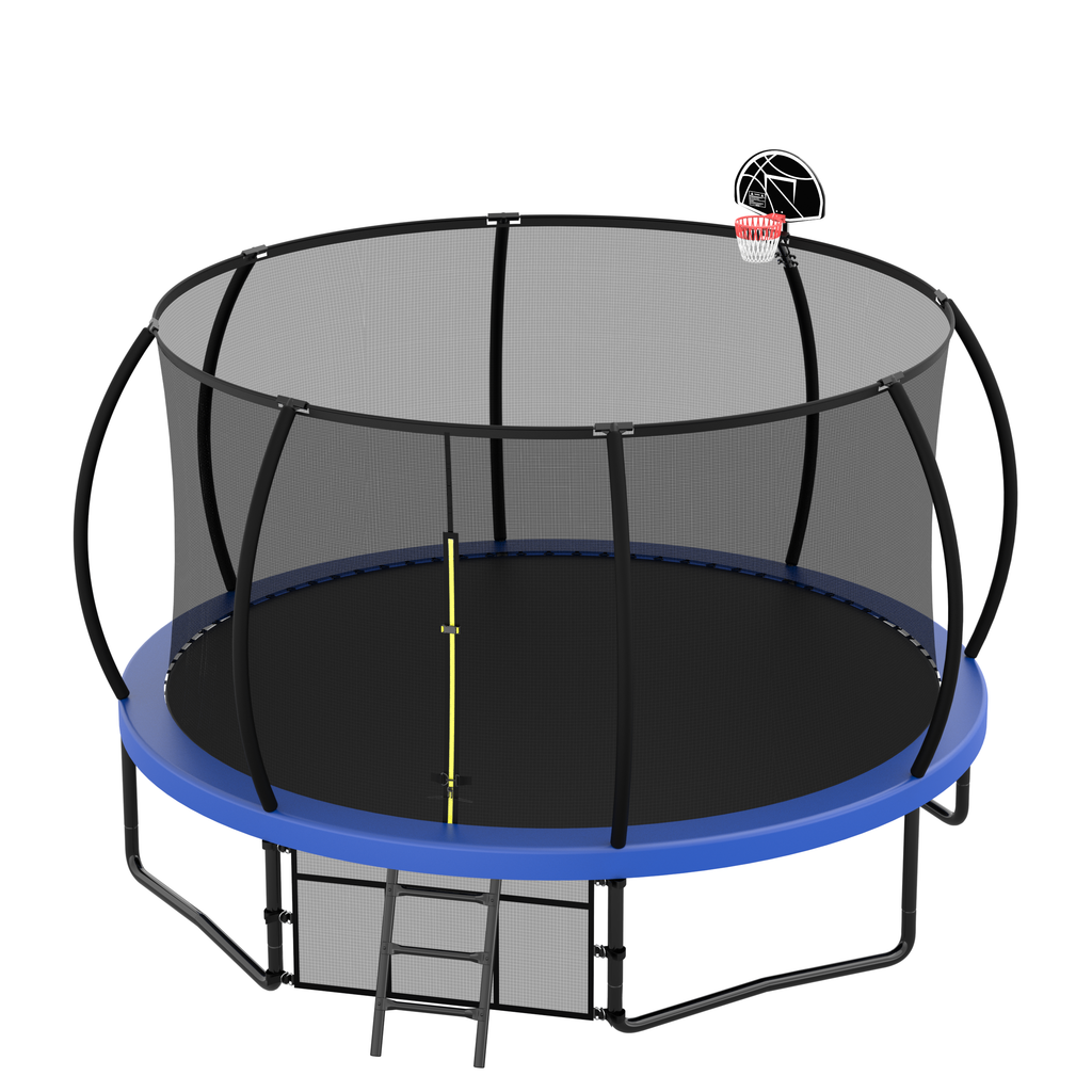 12FT Recreational Kids Trampoline with Safety Enclosure Net & Ladder, Outdoor Recreational Trampolines