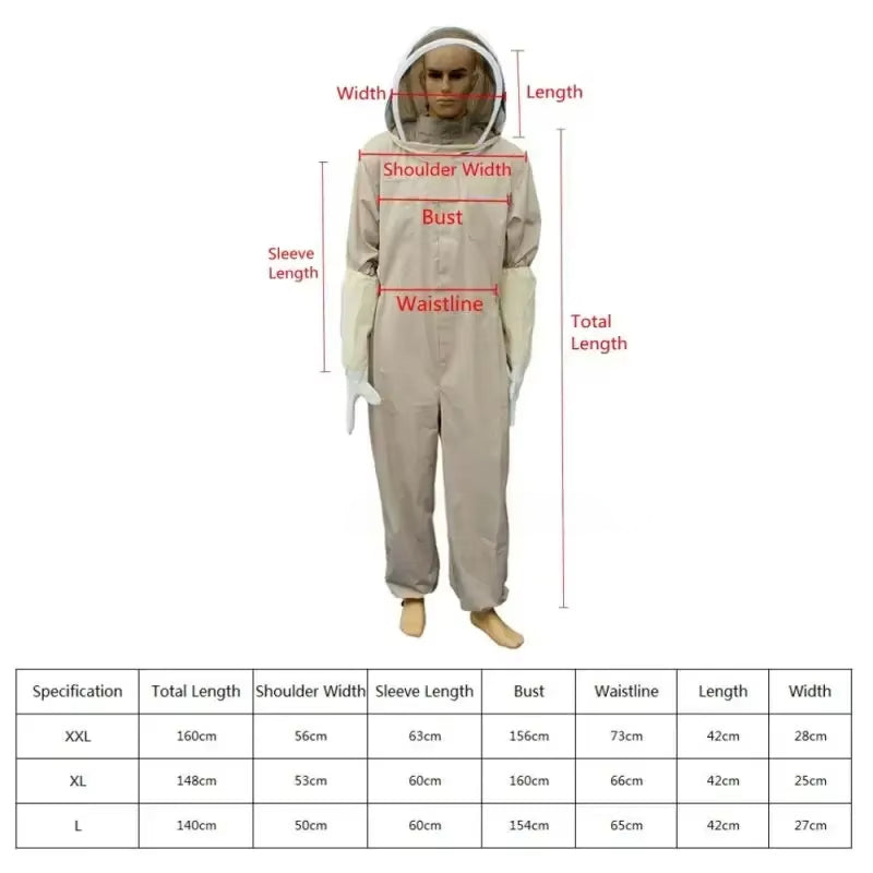 1 Set of Professional Ventilated Full - Body Beekeeping Suit with Gloves