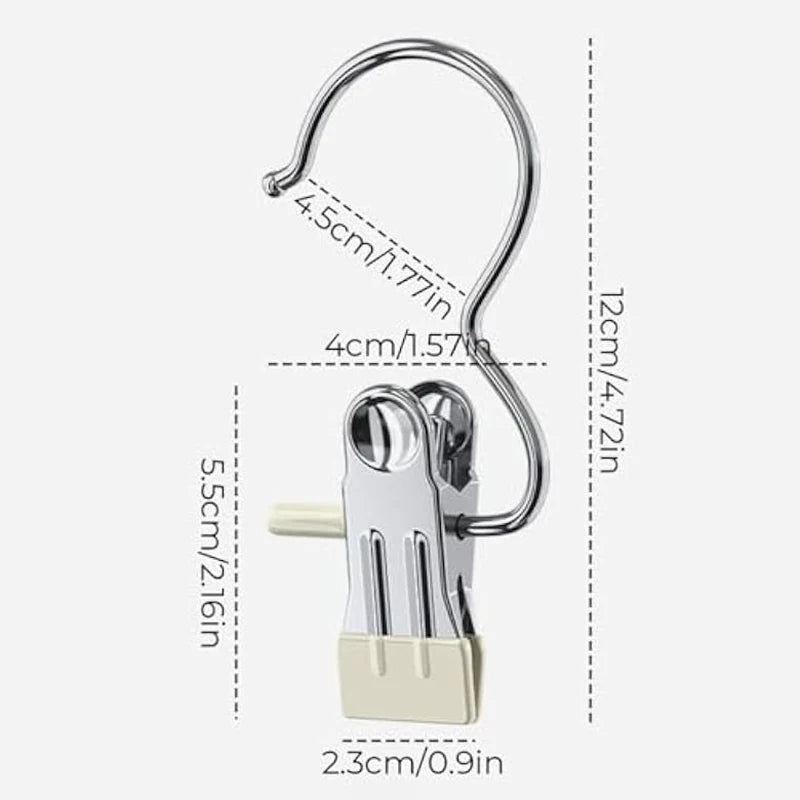 10pcs Stainless Steel Clothespins Laundry Clothes Pegs With Hook Portable Hanging Clothes Clip Wardrobe Clothes Organizer Hanger