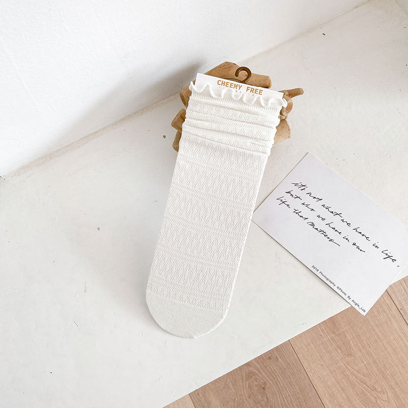 1 pair of socks for women summer thin black middle tube socks Japanese lace ballet style socks mesh breathable pile socks