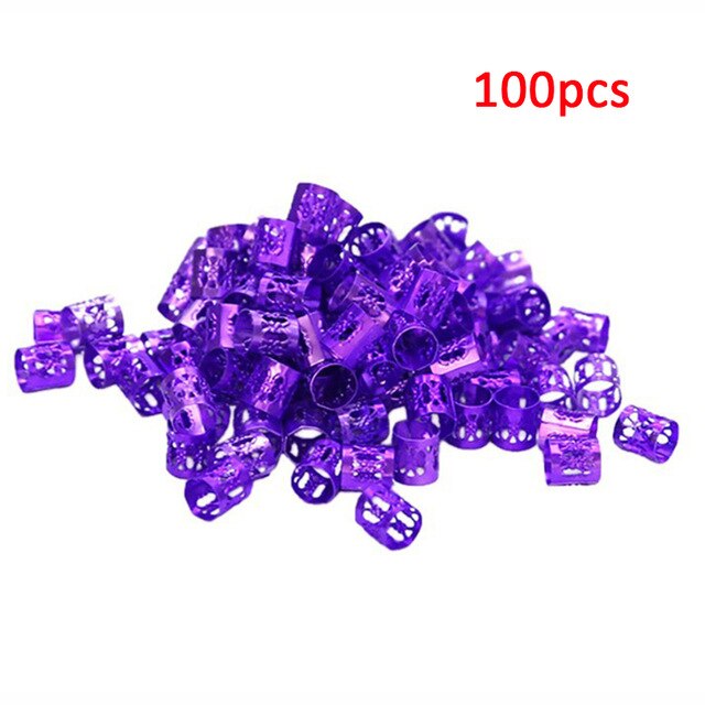 100 Pcs/set 7 Colors Mixed Beads Adjustable Hair Braids Dreadlock Beads Adjustable Hair Braid Rings Cuff Clips Tubes Jewelry