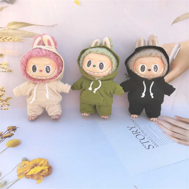 17cm Vinyl Macaron Plush Keychain Pulling Cloth Pendant Labubu Doll for Hoodie Pants Set