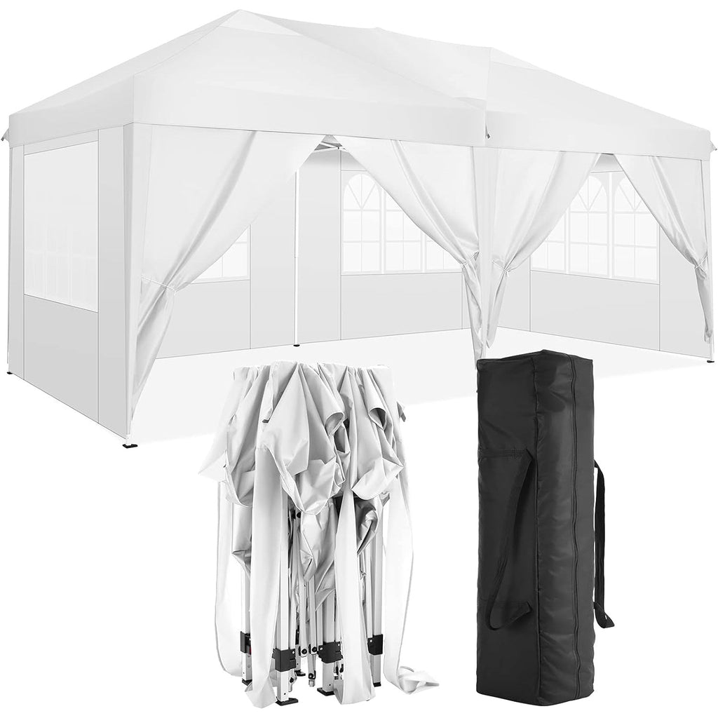 10'x20 'folding canopy with 6 detachable side walls outdoor activity shelters UPF 50+terrace portable tent (white)