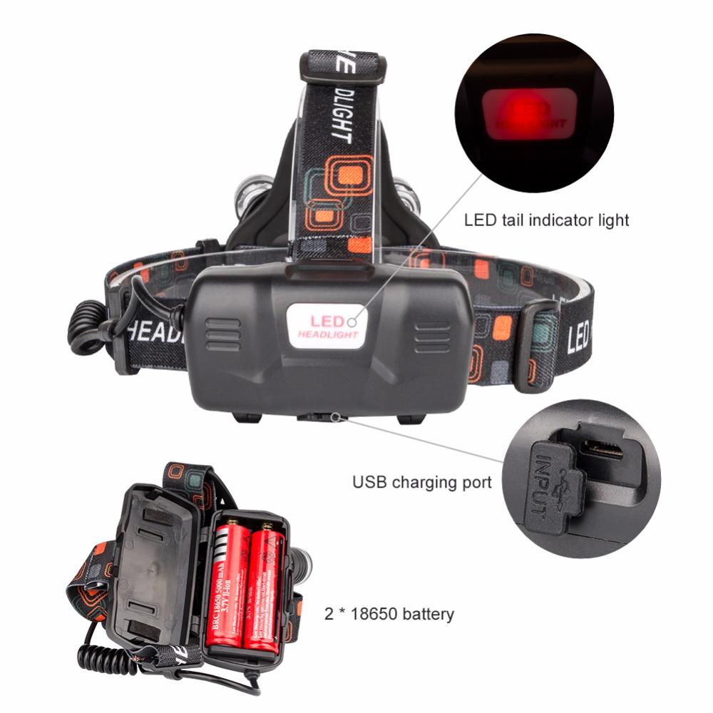 12000Lm XML T6 3 LED Headlight  4 modes torch 2x18650 battery/USB charger