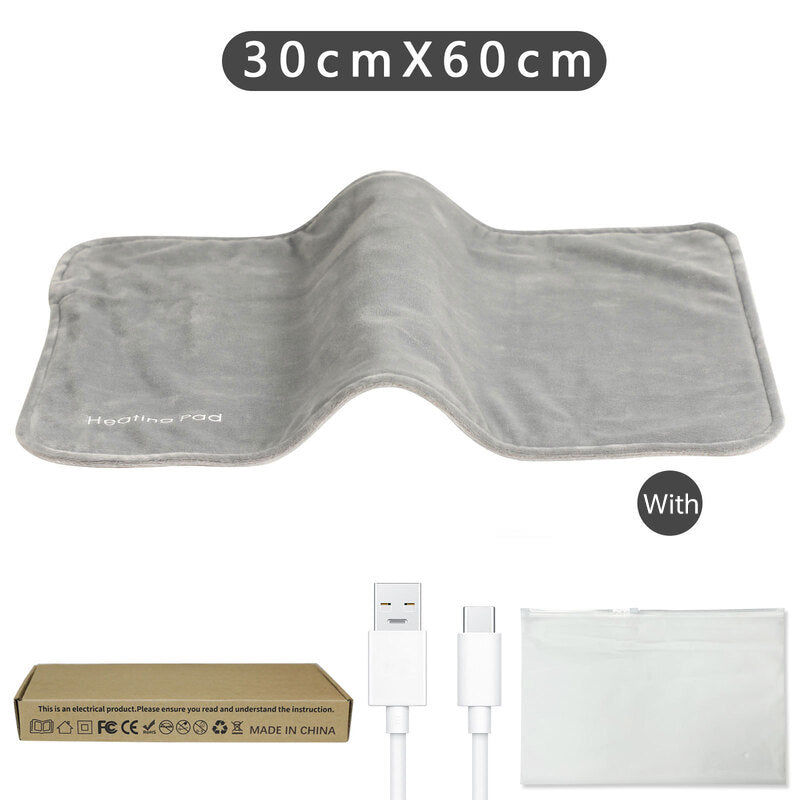 **5V USB grey heating pad (19.6x11.8") with 59" cable for cramps & back pain, works as mini heated blanket.**
