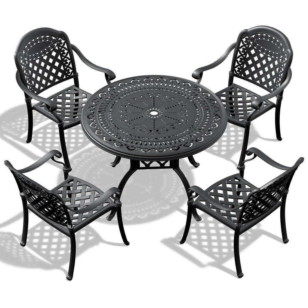 (Cushions In Random Colors)5-Piece Set Of Cast Aluminum Patio Furniture With Cushions