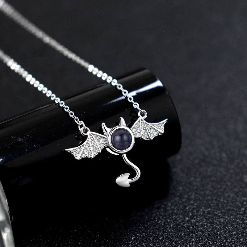 100 languages I love you, projection necklace, female demon, niche European and American design, collarbone chain jewelry