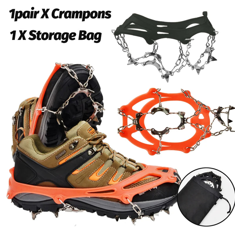 1 Pair Outdoor Climbing Non-slip Ice Snow Grippers 13 Teeth Spike Cleats Crampons for Family Outdoor Camping Accessories