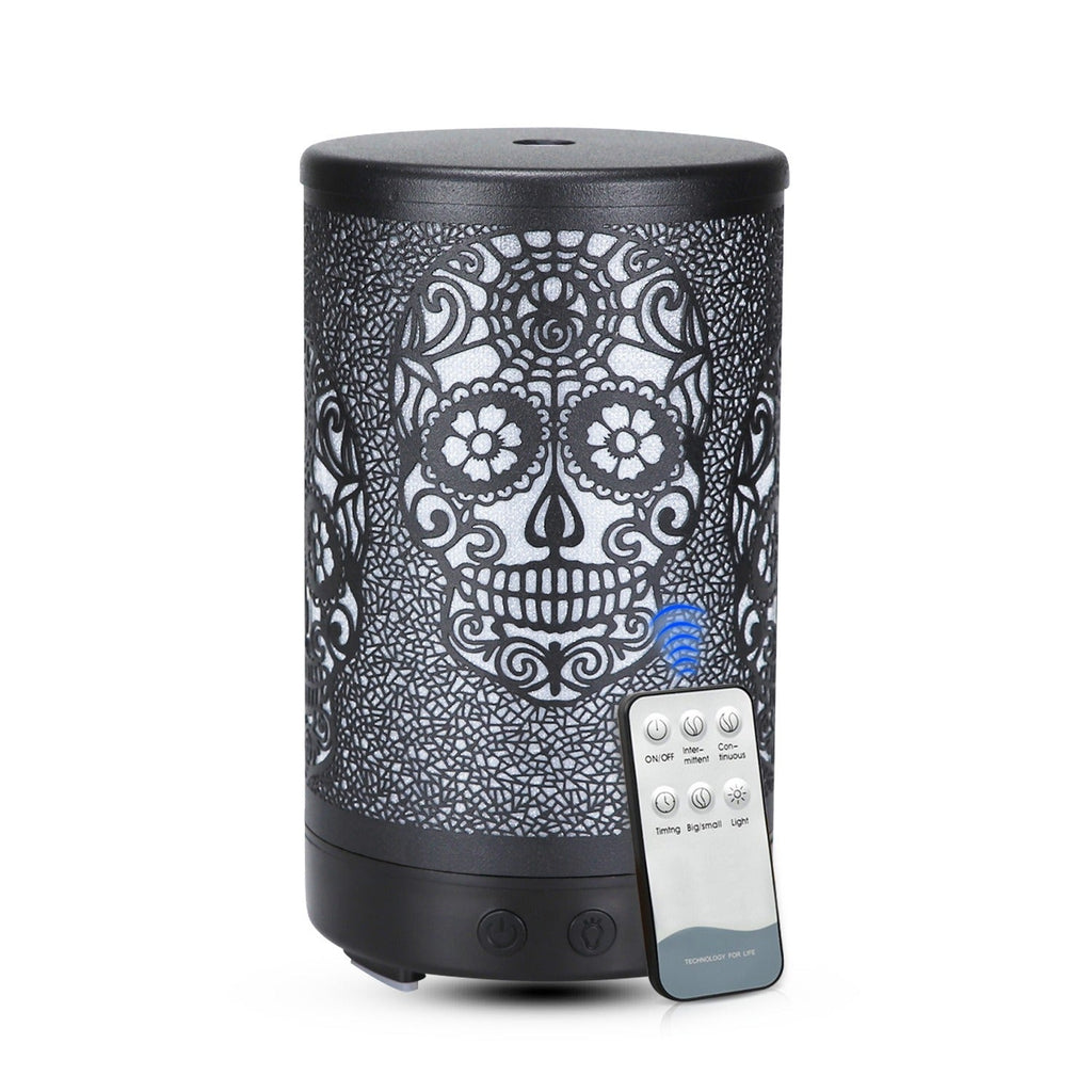 100ml Iron Metal Humificador De Aroma 7 Colors Led Lamp Ultrasonic Electric Skull Aroma Diffuser With Remote