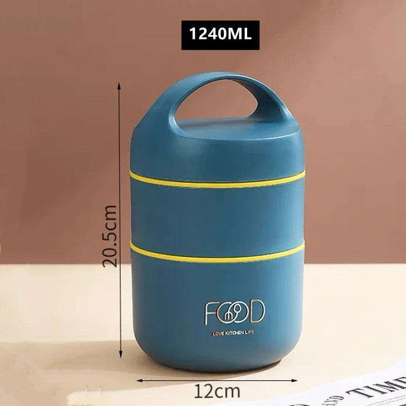 1240ML/1590ML Large Capacity Stainless Steel 304 Lunch Box Leak-Proof Multi layer Thermal Bento Box Adult Student Food Container