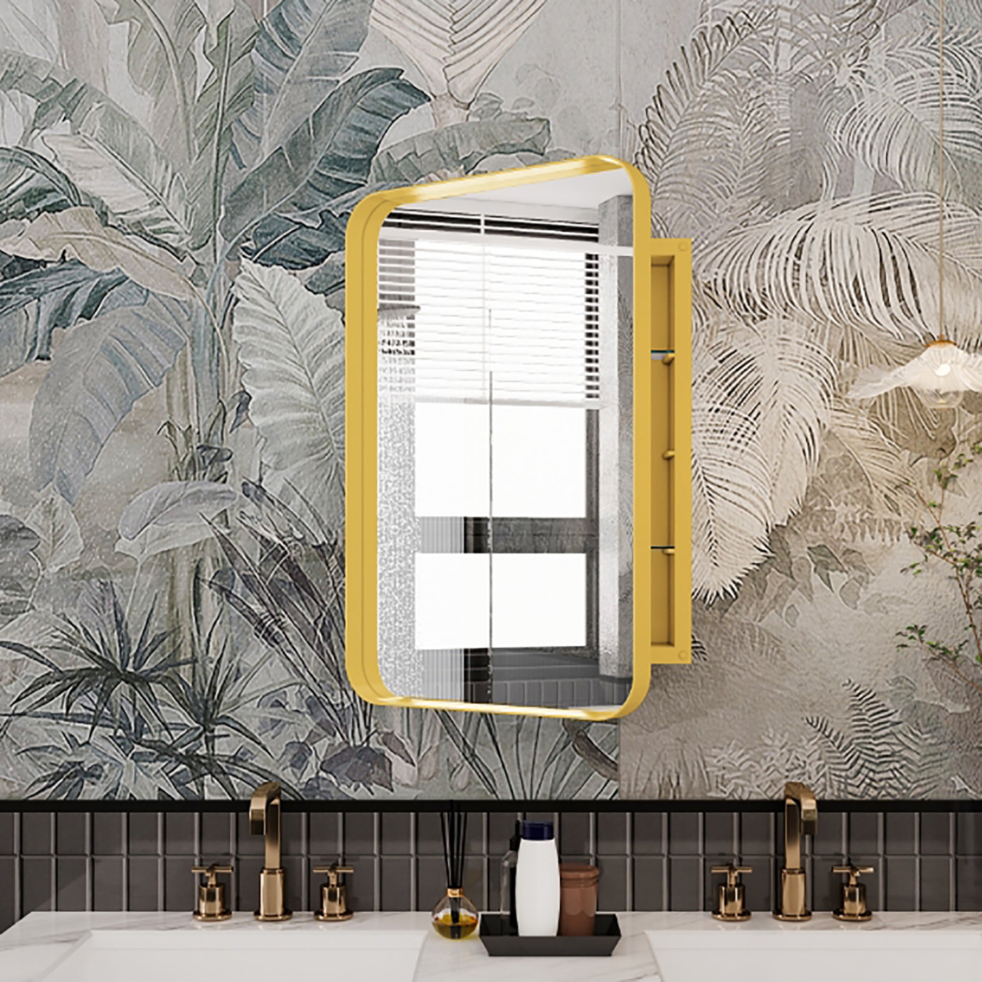 16x24 inch embedded metal frame medicine cabinet with mirror storage cabinet and adjustable shelf matte gold