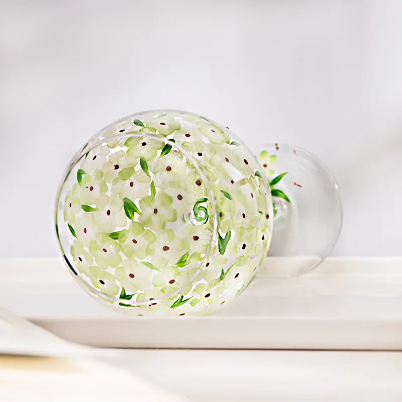 1 Piece Hand Painted Glass Goblet Cup Creative Red Wine Glasses Cup Flower Painted Stemware for Wedding Party Events