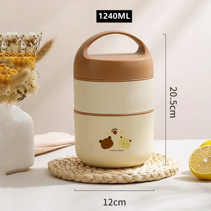 1240ML/1590ML Large Capacity Stainless Steel 304 Lunch Box Leak-Proof Multi layer Thermal Bento Box Adult Student Food Container