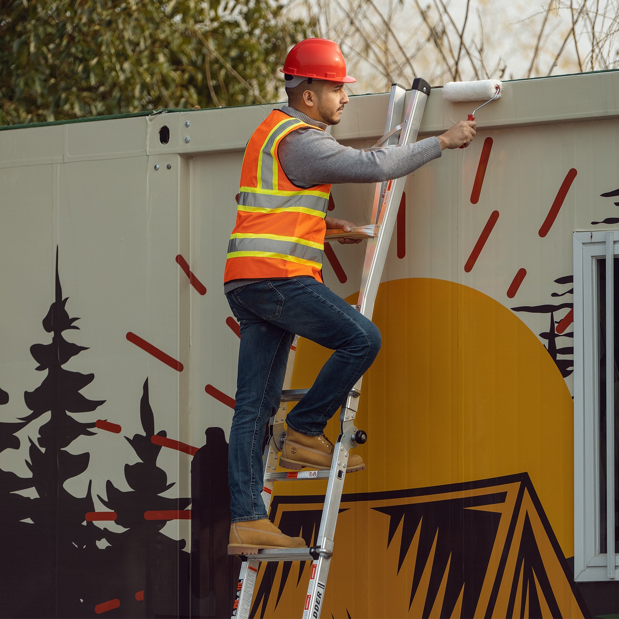 17ft Multi-Position Foldable Aluminum Ladder, A-Frame and Straight Ladder, ANSI 250lbs