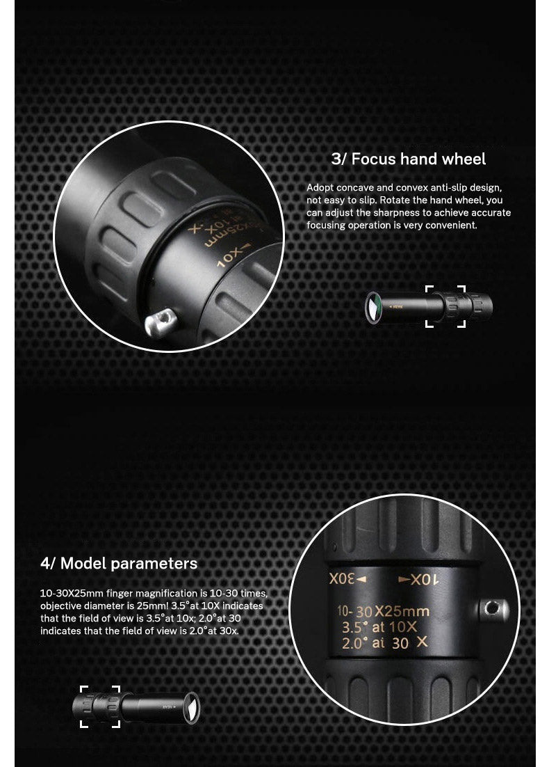10-30×25 Zoom HD Portable Strong Binoculars Long Range Professional Spyglass Monocular Telescope Low Night Vision for Hunting