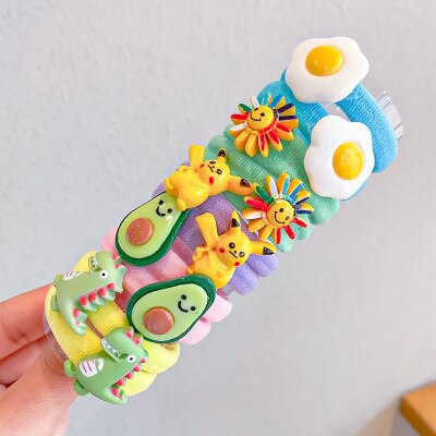 10PCS/Set Rainbow Cartoon Character Fruits Flower Nylon Elastic Hair Bands Women Girl Sweet Rubber Hair Tie Scrunchie Headwear