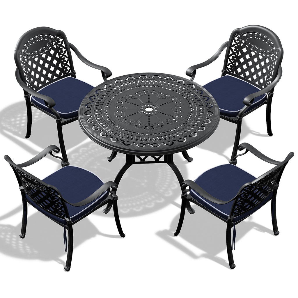 (Cushions In Random Colors)5-Piece Set Of Cast Aluminum Patio Furniture With Cushions