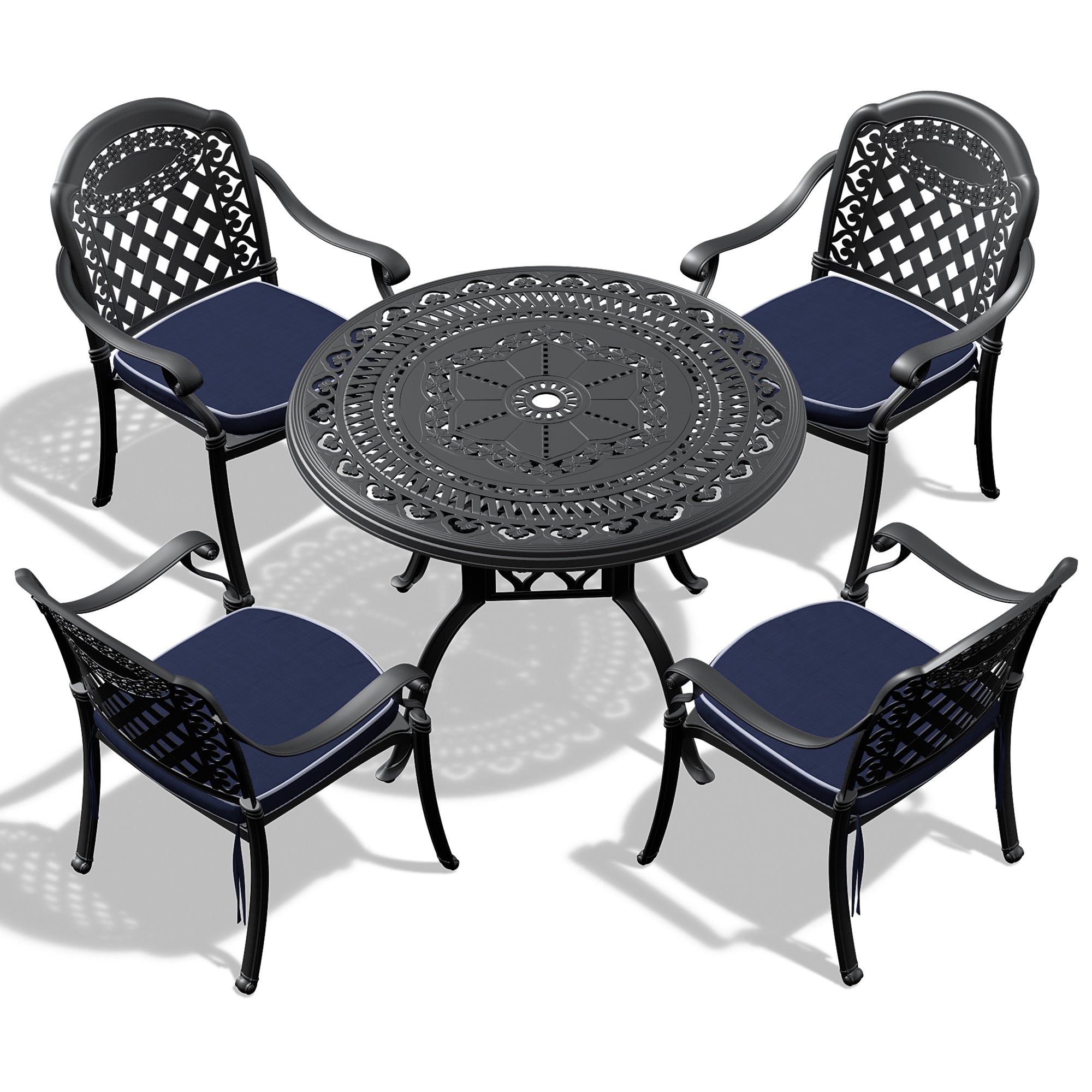 (Cushions In Random Colors)5-Piece Set Of Cast Aluminum Patio Furniture With Cushions