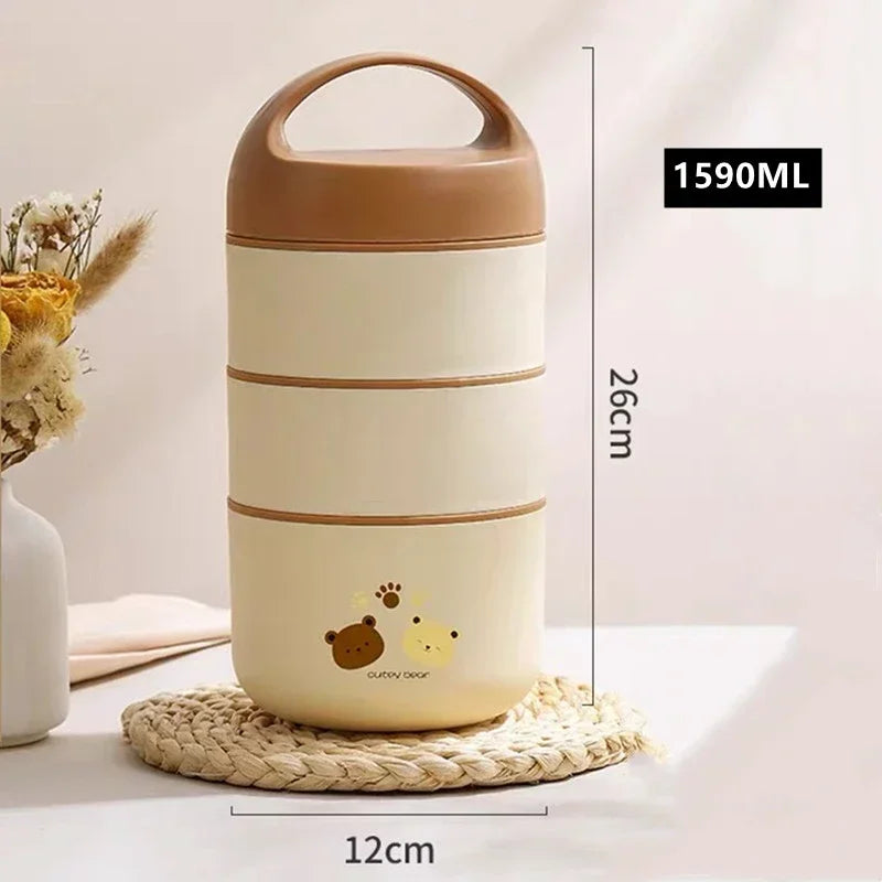 1240ML/1590ML Large Capacity Stainless Steel 304 Lunch Box Leak-Proof Multi layer Thermal Bento Box Adult Student Food Container