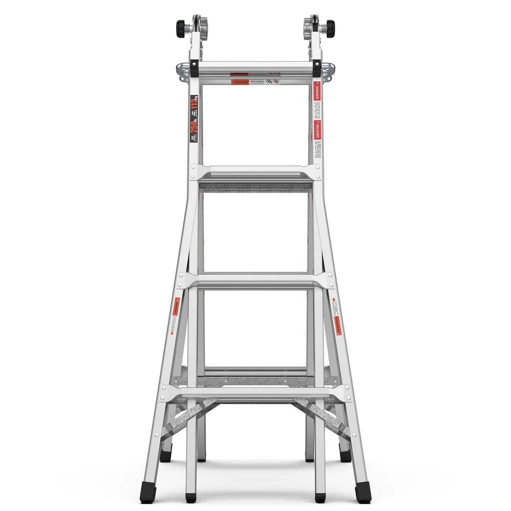 17ft Multi-Position Foldable Aluminum Ladder, A-Frame and Straight Ladder, ANSI 250lbs