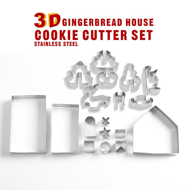18 piece Christmas stainless steel 3D cookie mold gingerbread house cookie mold set