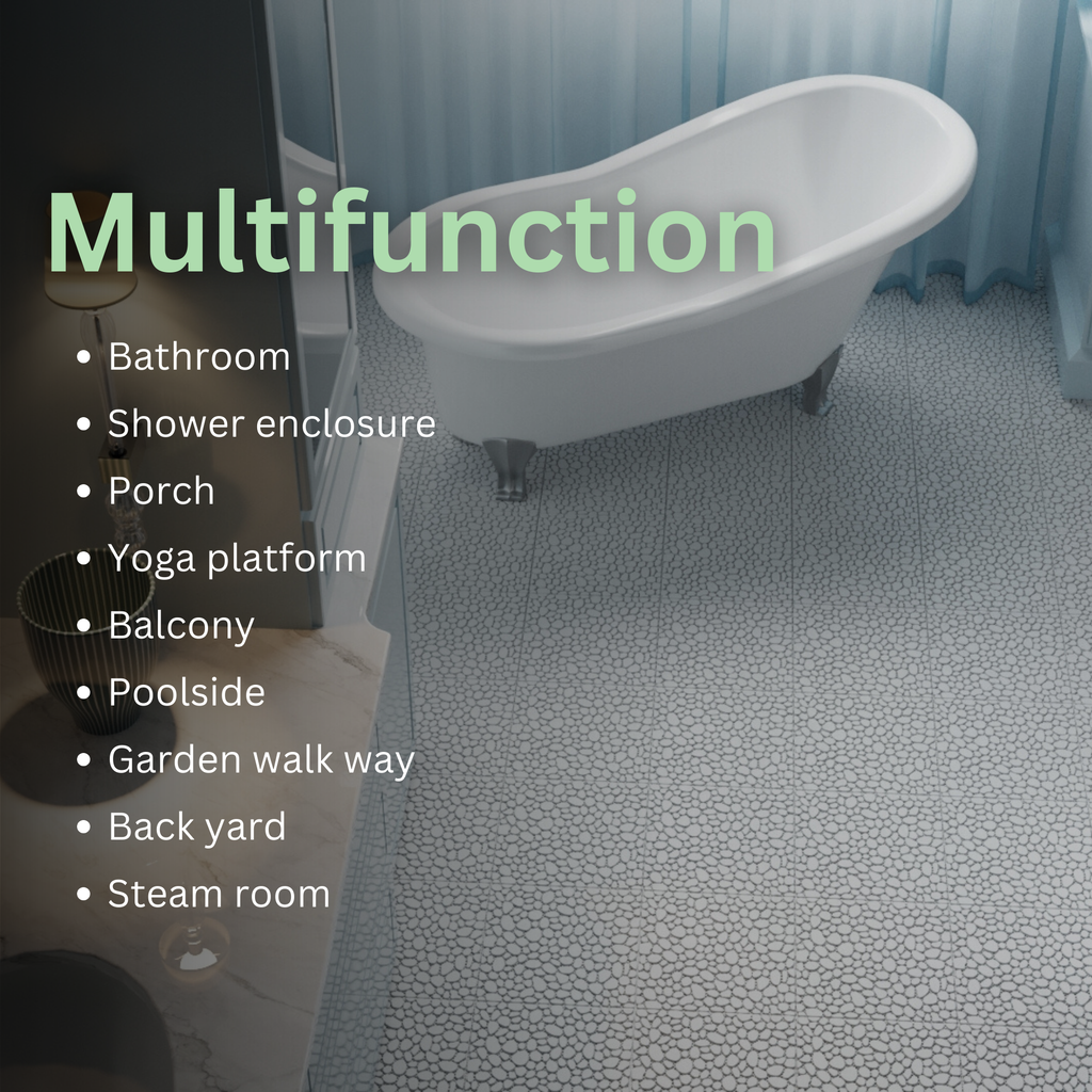 12 x 12 inch gray interlocking deck tiles, plastic waterproof pebble pattern, pack of 12 pieces