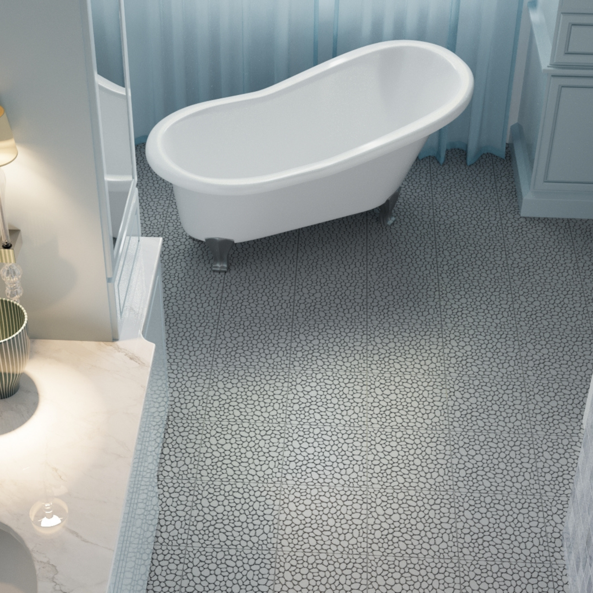 12 x 12 inch gray interlocking deck tiles, plastic waterproof pebble pattern, pack of 12 pieces