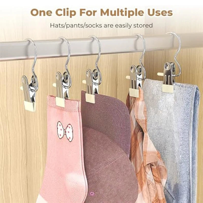10pcs Stainless Steel Clothespins Laundry Clothes Pegs With Hook Portable Hanging Clothes Clip Wardrobe Clothes Organizer Hanger