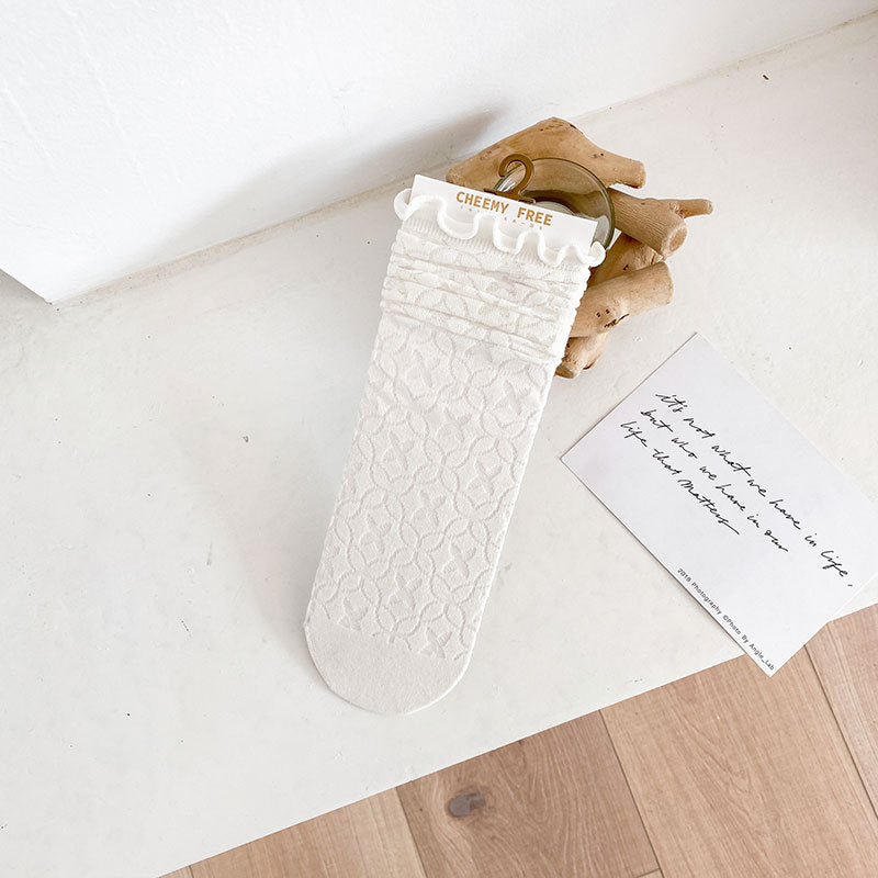 1 pair of socks for women summer thin black middle tube socks Japanese lace ballet style socks mesh breathable pile socks