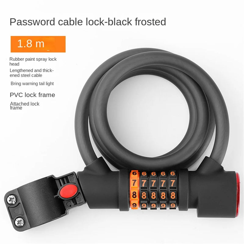 1.2M/1.8M Bike Lock Anti-theft 5 Digit Combination Password Security Lock With LED Light MTB Road Bike Steel Cable Bicycle Lock