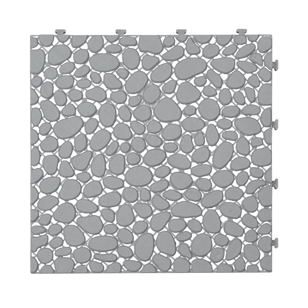 12 x 12 inch gray interlocking deck tiles, plastic waterproof pebble pattern, pack of 12 pieces