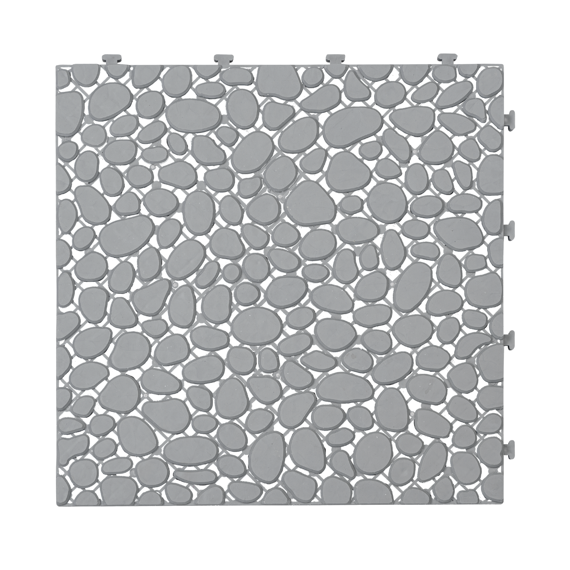 12 x 12 inch gray interlocking deck tiles, plastic waterproof pebble pattern, pack of 12 pieces
