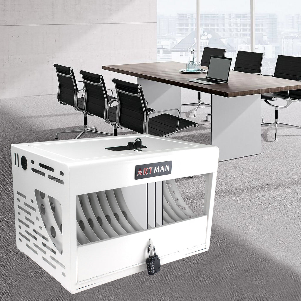 16 Bay Charging Cabinet for Laptop Chromebook Locking Charging Station-WHITE