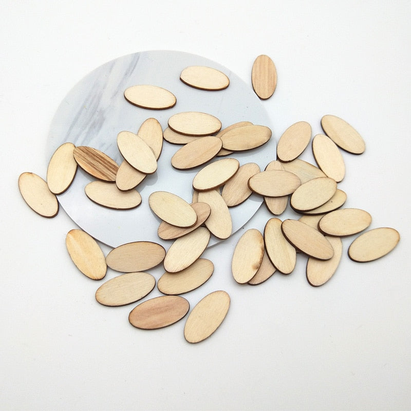 100pcs Elliptic Natural Wooden Chips Crafts For Handmade Card Diy Pattern Tag Scrapbooking Embellishment Wood Making