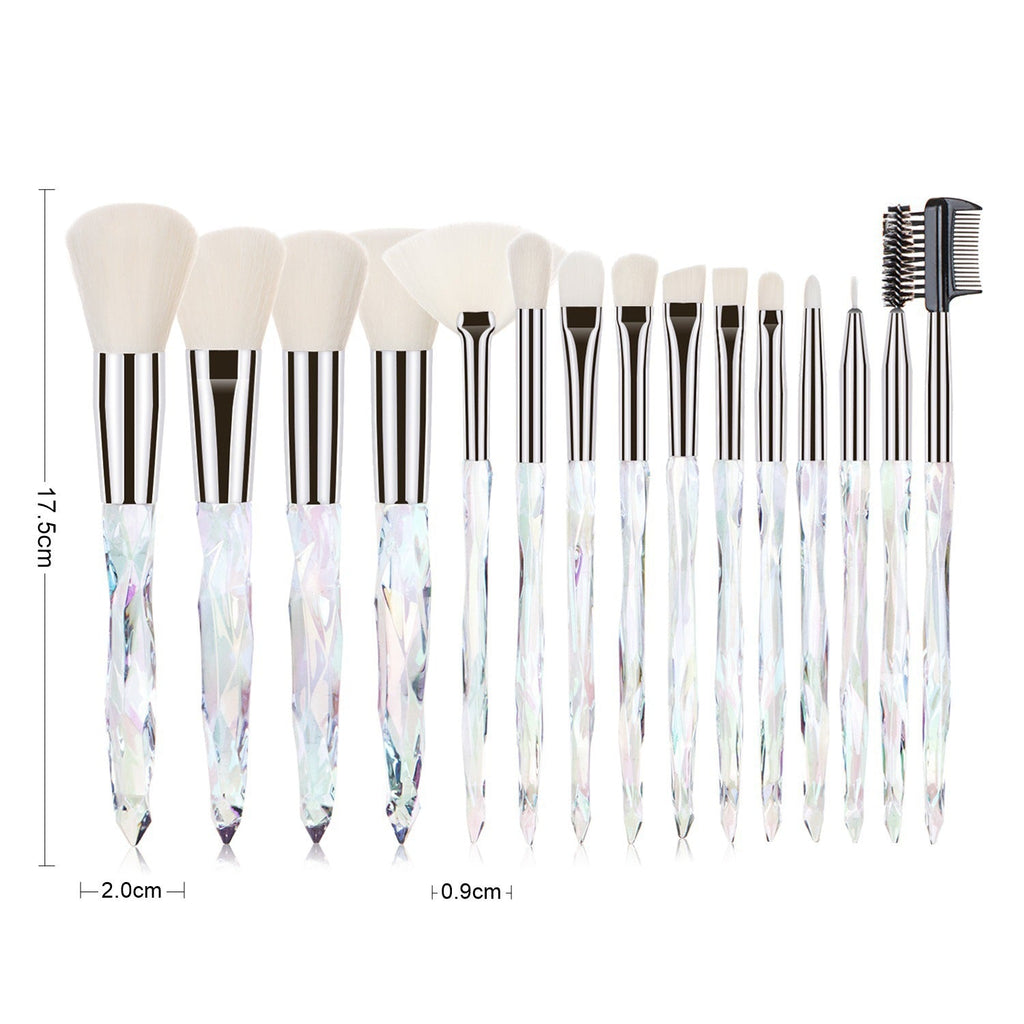 15 pcs Makeup Brushes Diamond Crystal Handle Makeup Tools Foundation Eyeshadow Brush