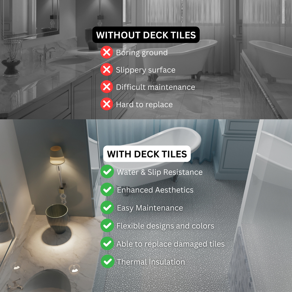 12 x 12 inch gray interlocking deck tiles, plastic waterproof pebble pattern, pack of 12 pieces